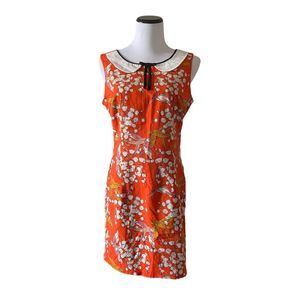 Atmosphere Size UK 12 Modcloth Orange Bird Floral Dress Peterpan Collar
